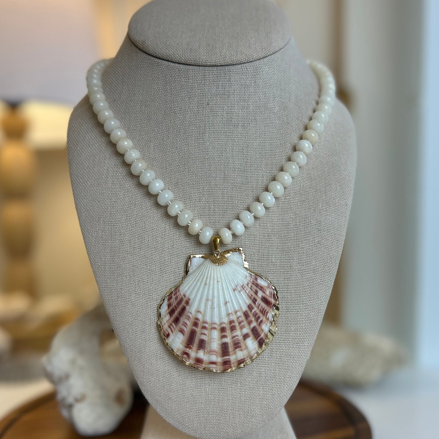 Stone Rondelle Beaded Statement Shell Necklace