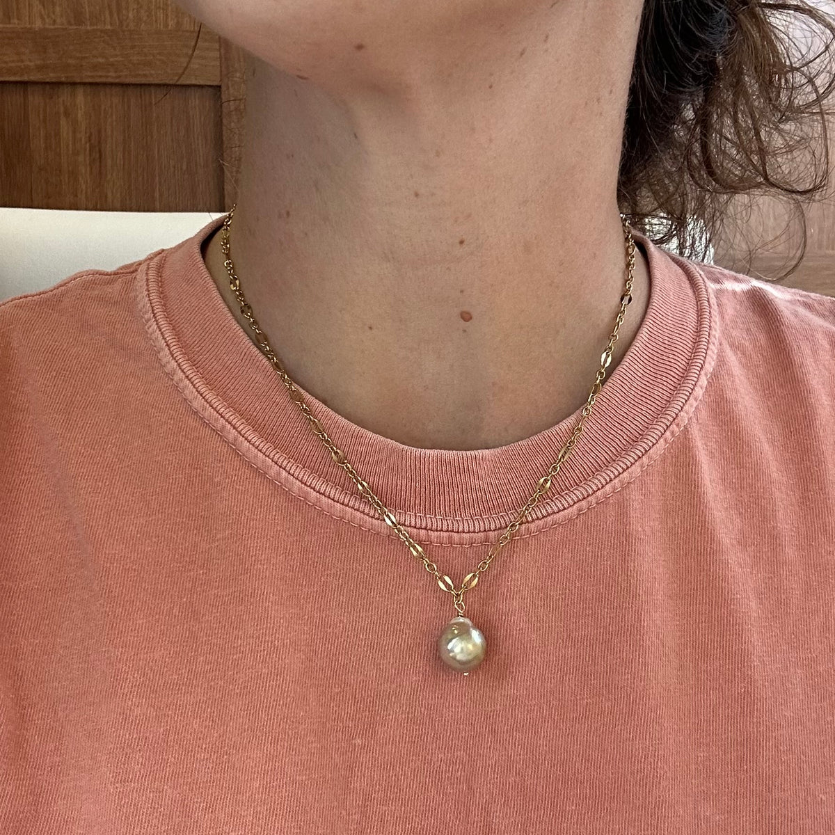 Baroque Round Honey Pearl Pendant Necklace