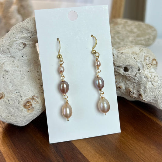 Lavender Pearl Triple Drop Earrings