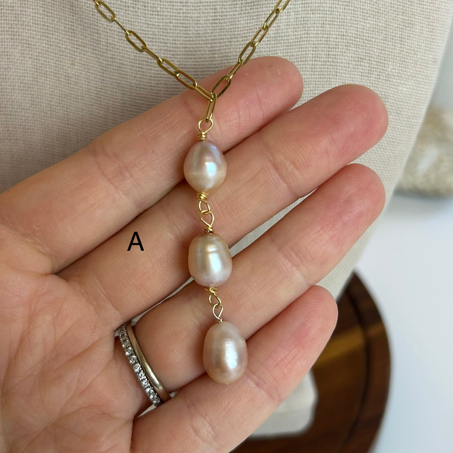 Lavender Pearl Triple Drop Necklace