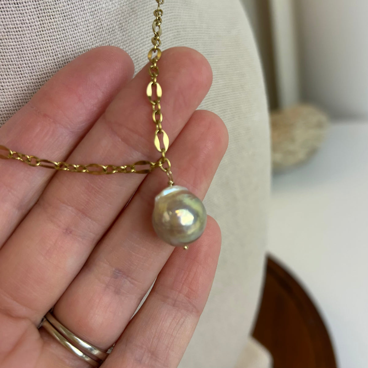 Baroque Round Honey Pearl Pendant Necklace