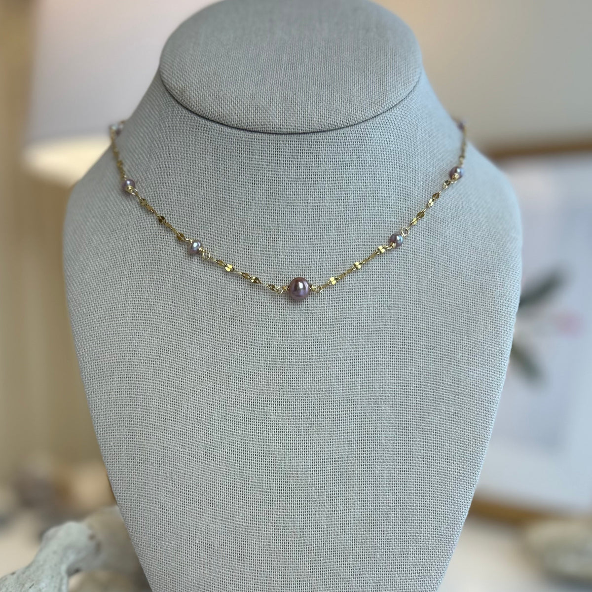 Lavender Pearl Beaded Collar Necklace