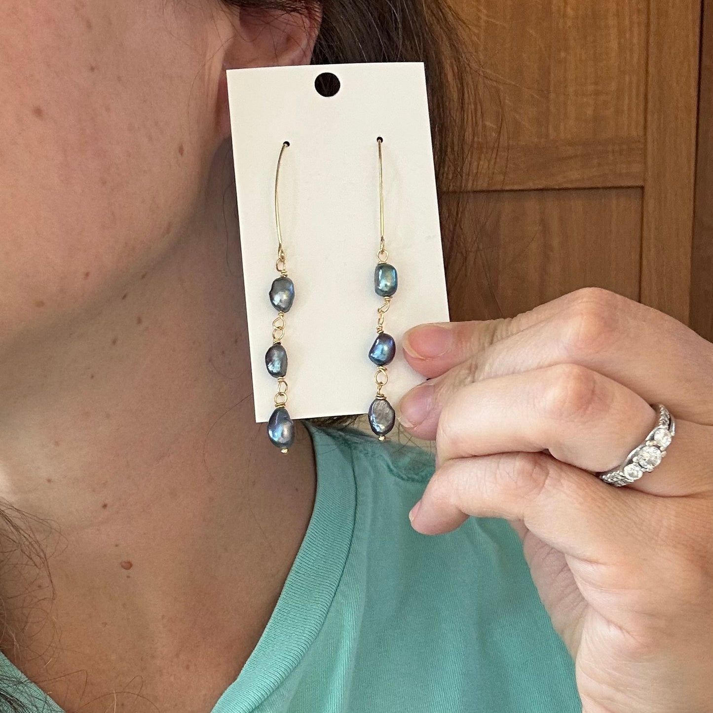 Dark Pearl Triple Dangle Earrings