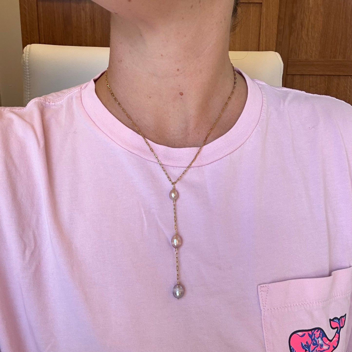 Lavender Triple Pearl Long Drop Necklace