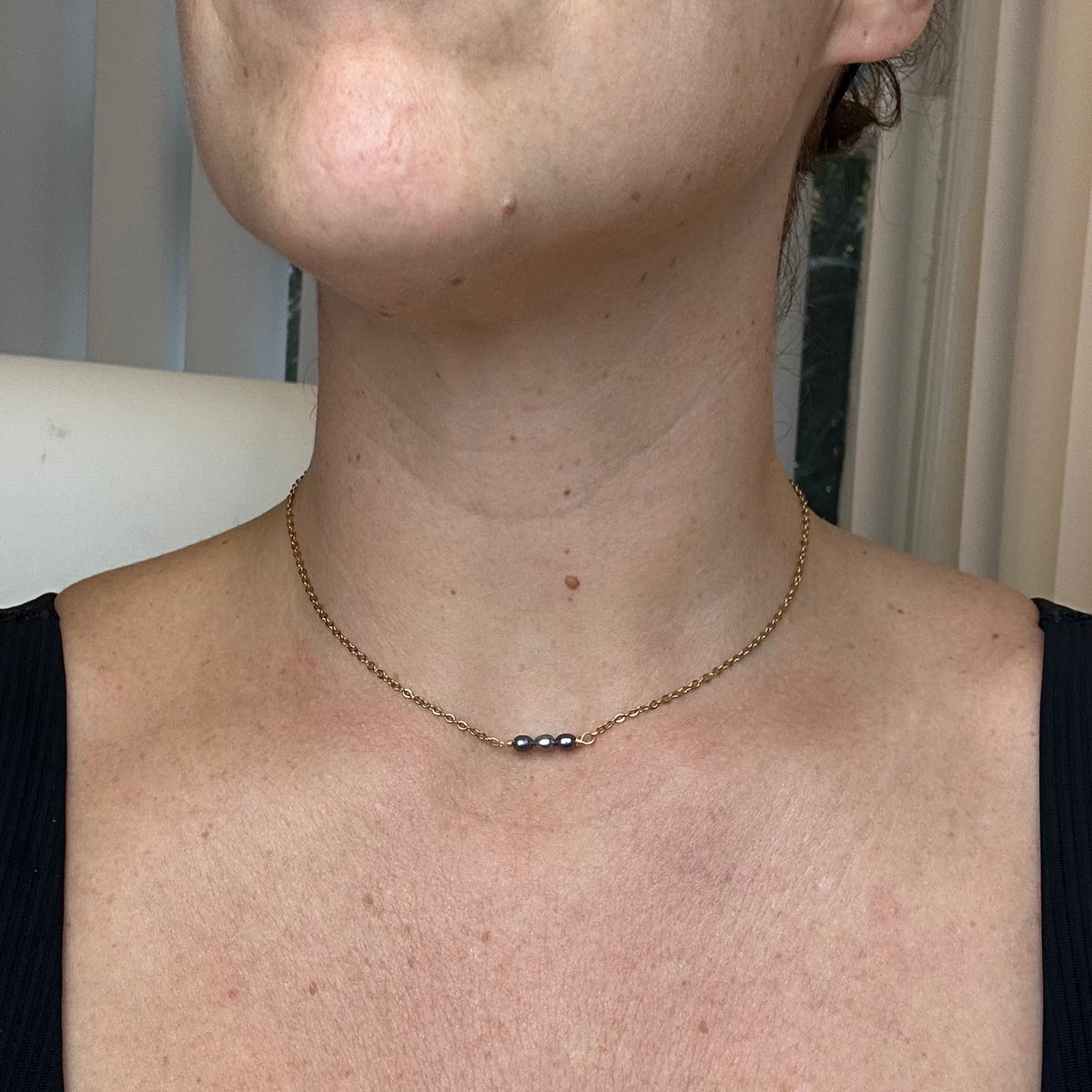 Dainty Pearl Trio Choker Necklace