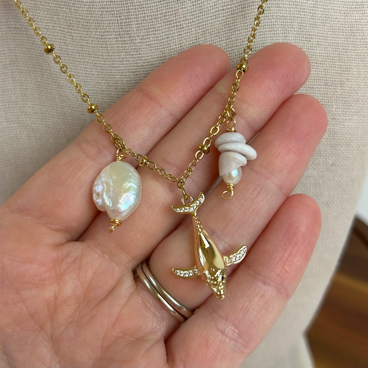 Whale Whimsy Pearl & Pukas Necklace