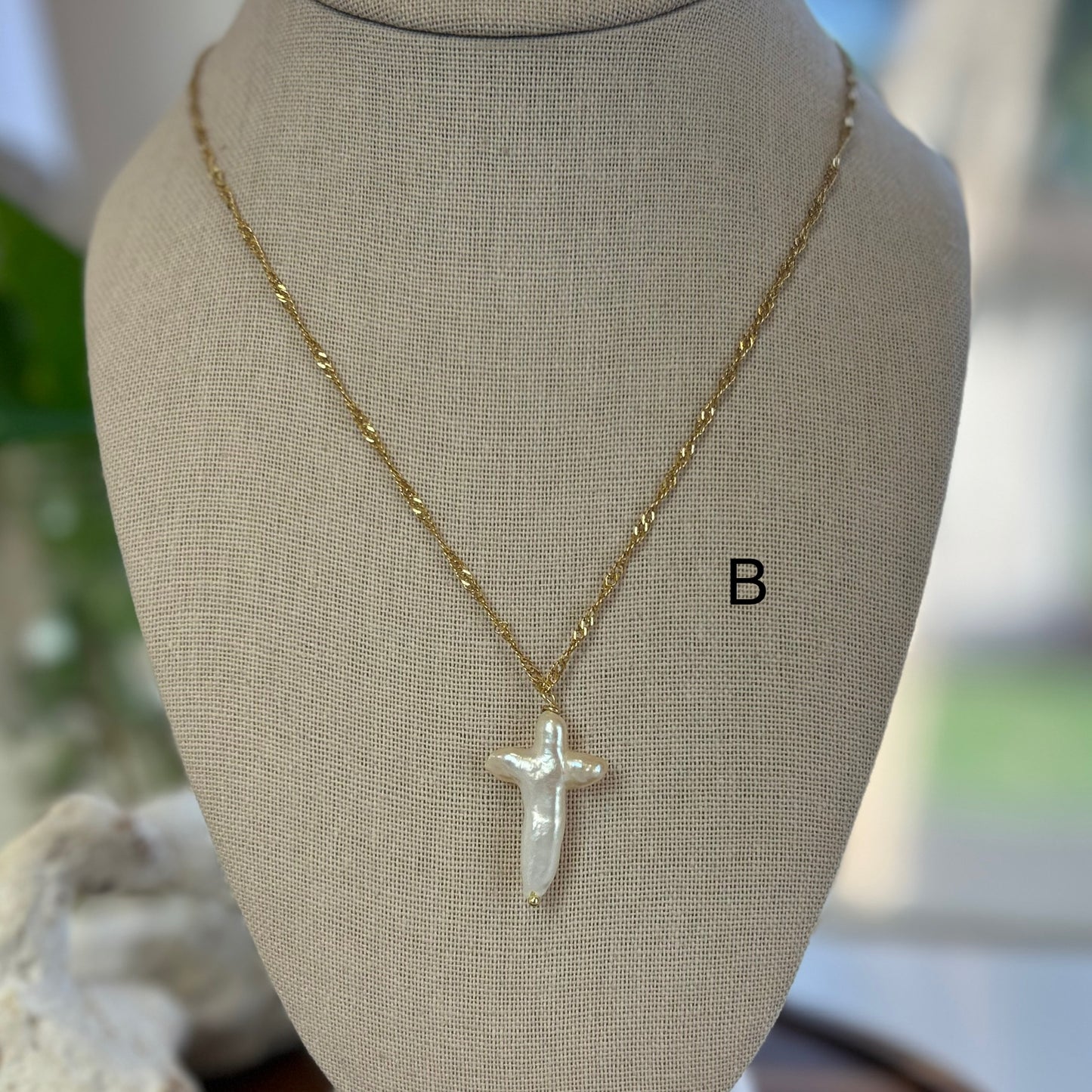 Baroque Pearl Cross Pendant Necklace