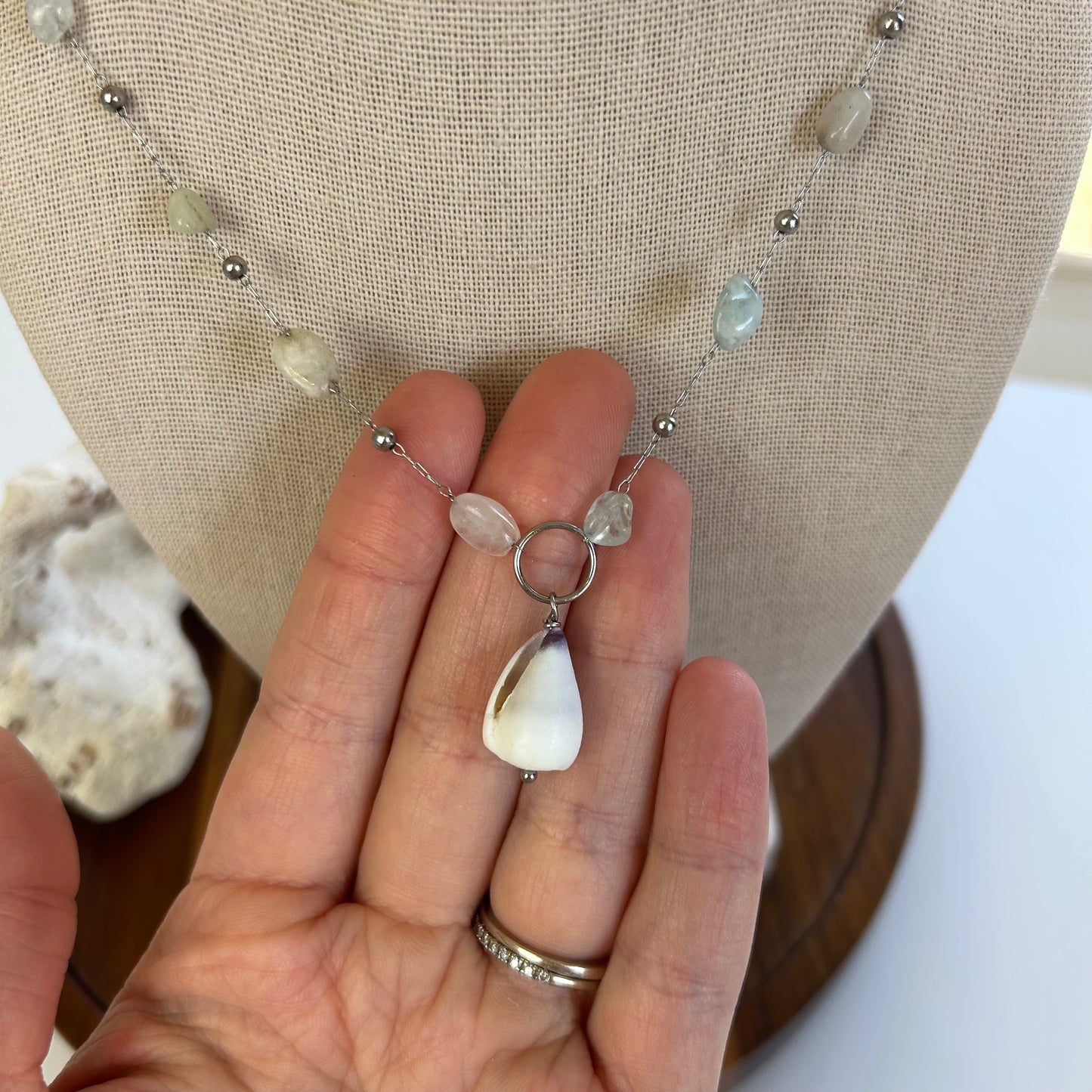 Pastel Stone and Cone Shell Necklace