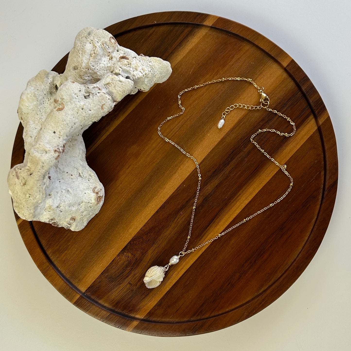Dainty Neutral Shell & Pearl Drop Necklace