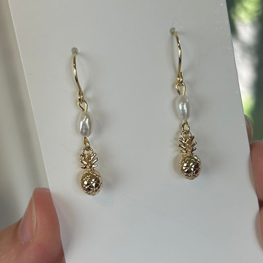 Dainty Pineapple & Pearl Earrings