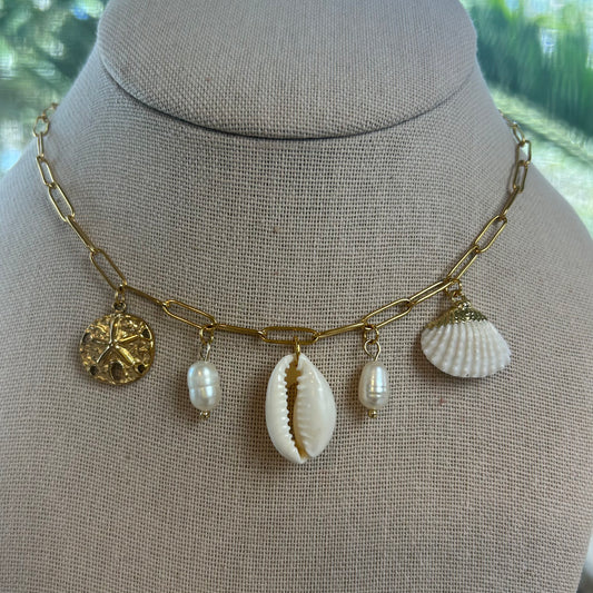 Cowrie & Pearls Charm Necklace