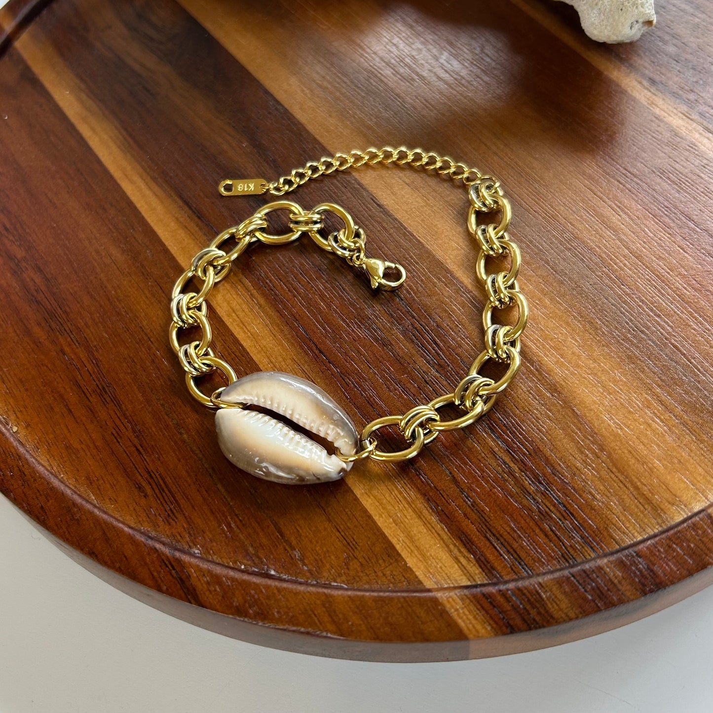 Cowrie Chunky Gold Link Bracelet