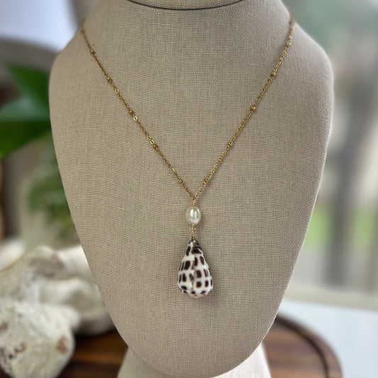 Pearl Drop Hebrew Cone Shell Necklace