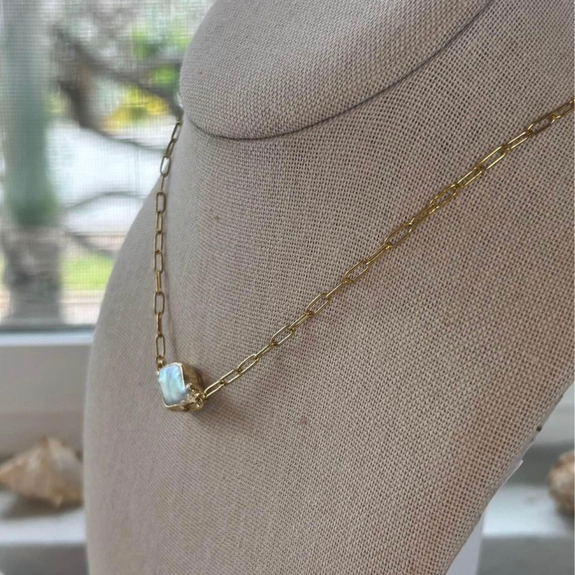 Mother Of Pearl Dainty Paperclip Necklace