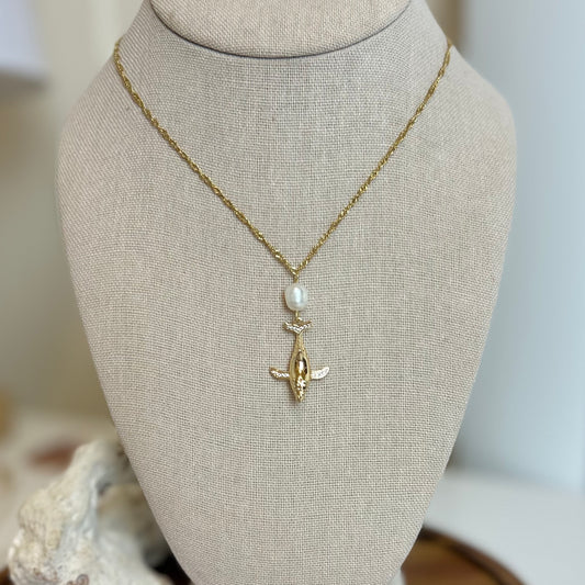 Pearl Drop Whale Pendant Necklace