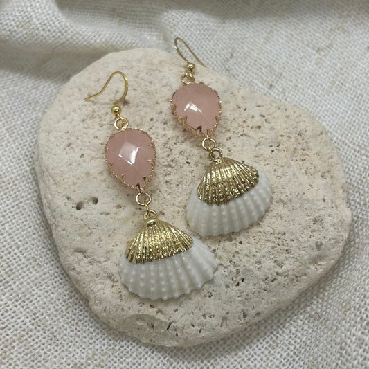 Mermaid Princess Beveled Quartz Shell Earrings