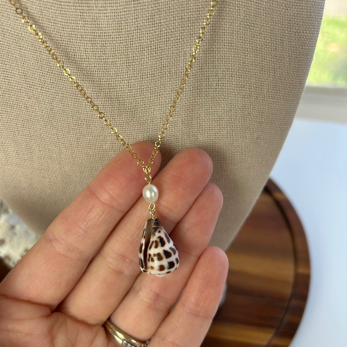 Petite Pearl Drop Hebrew Shell Necklace