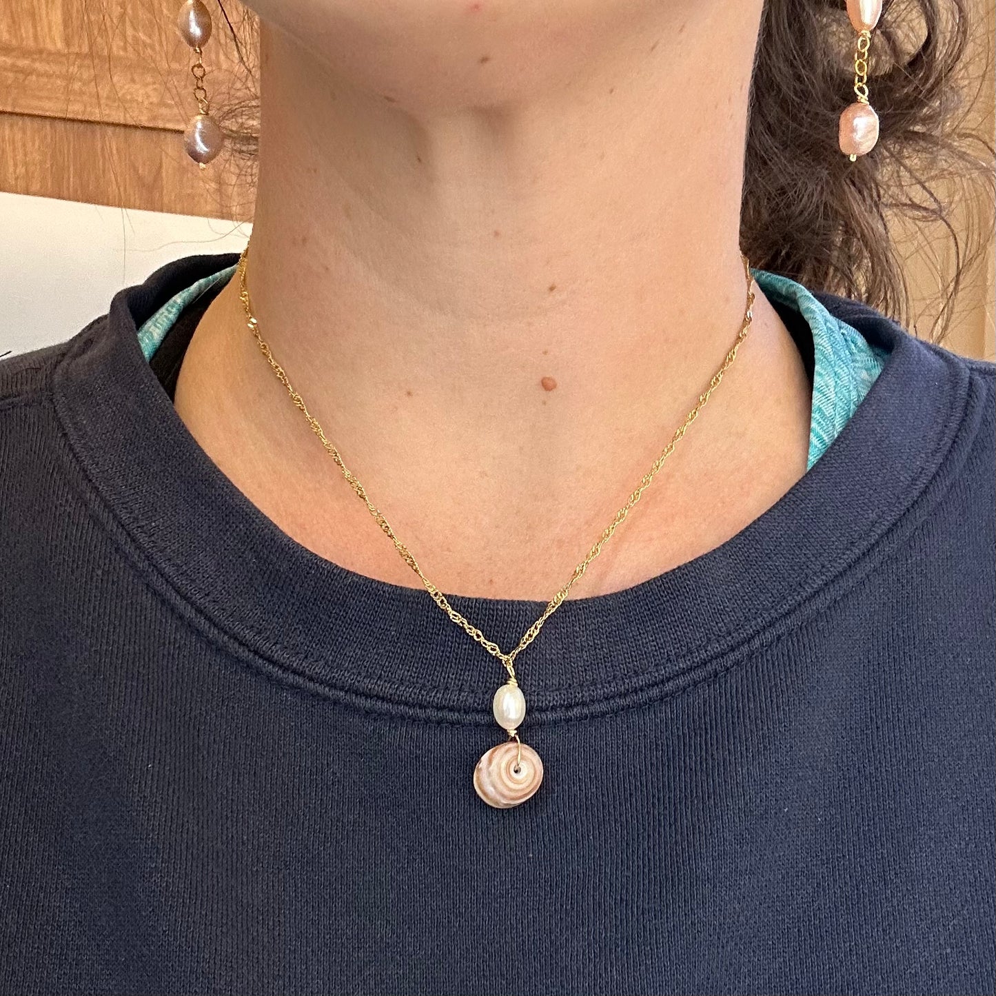 Puka & Pearl Pendant Necklace