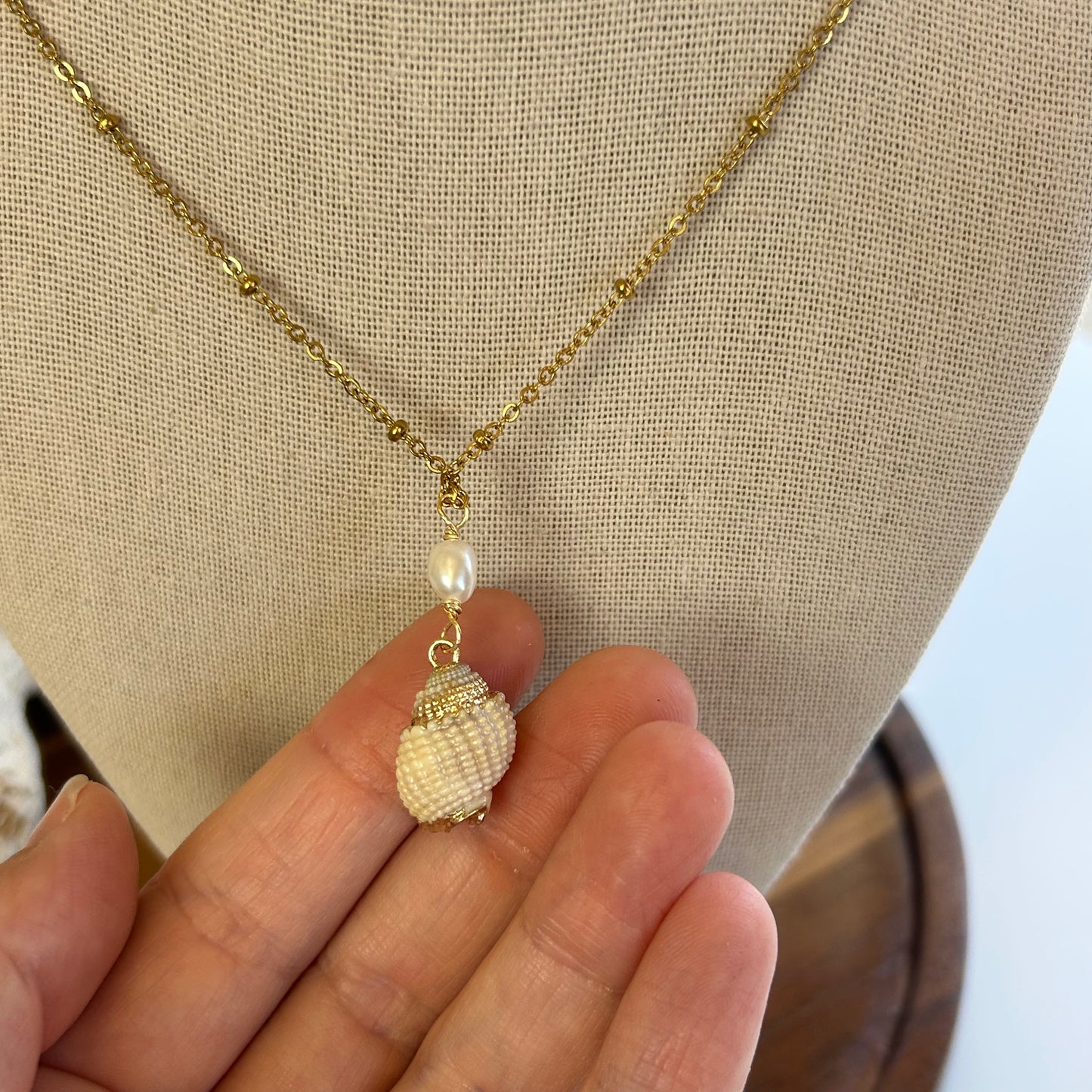 Dainty Neutral Shell & Pearl Drop Necklace