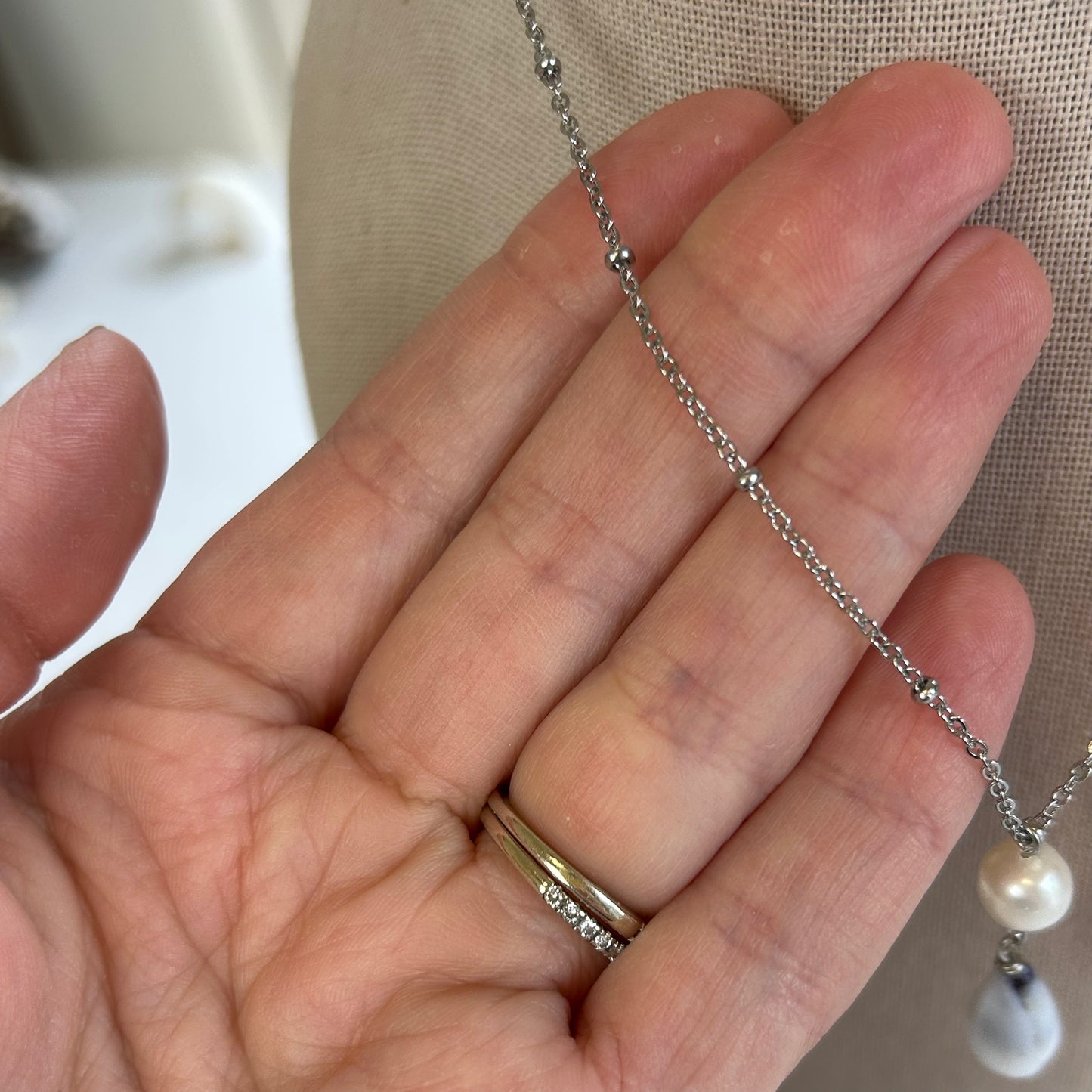 Mini Cone Shell Pearl Drop Necklace
