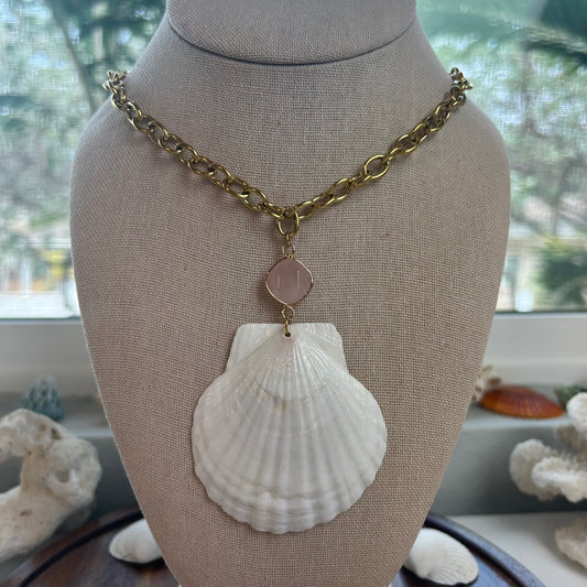 Seashell Pink Quartz Rolo Chain Necklace