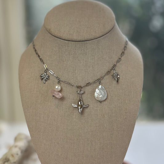 Whale Charm Necklace Stainless Steel & Pearls