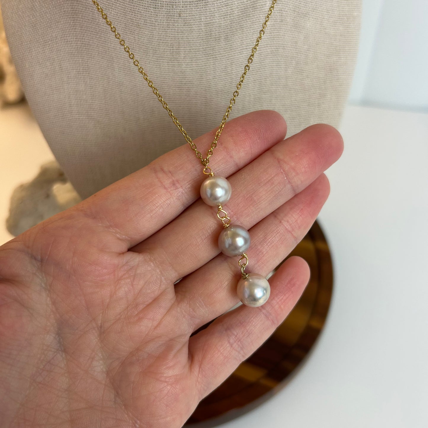 Triple Pearl Drop Necklace