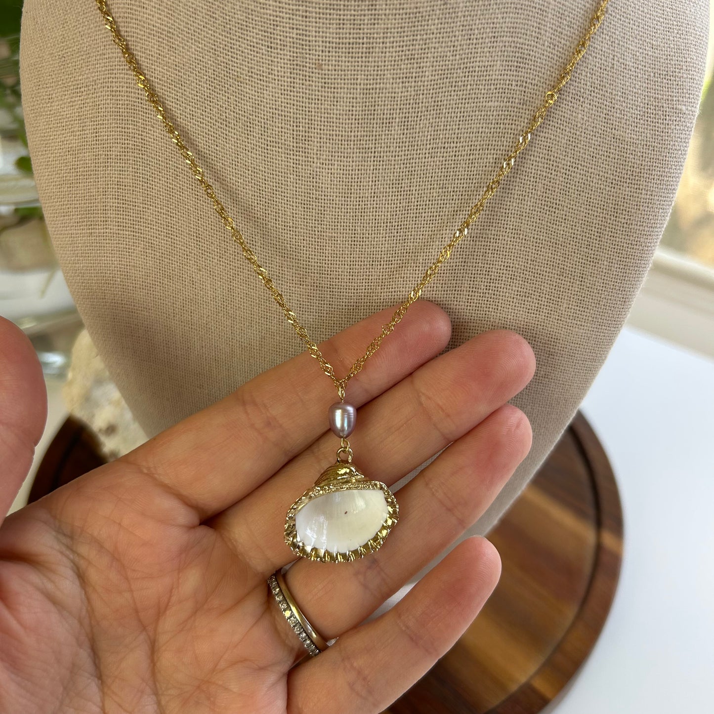 Pearl Drop Scallop Shell Necklace