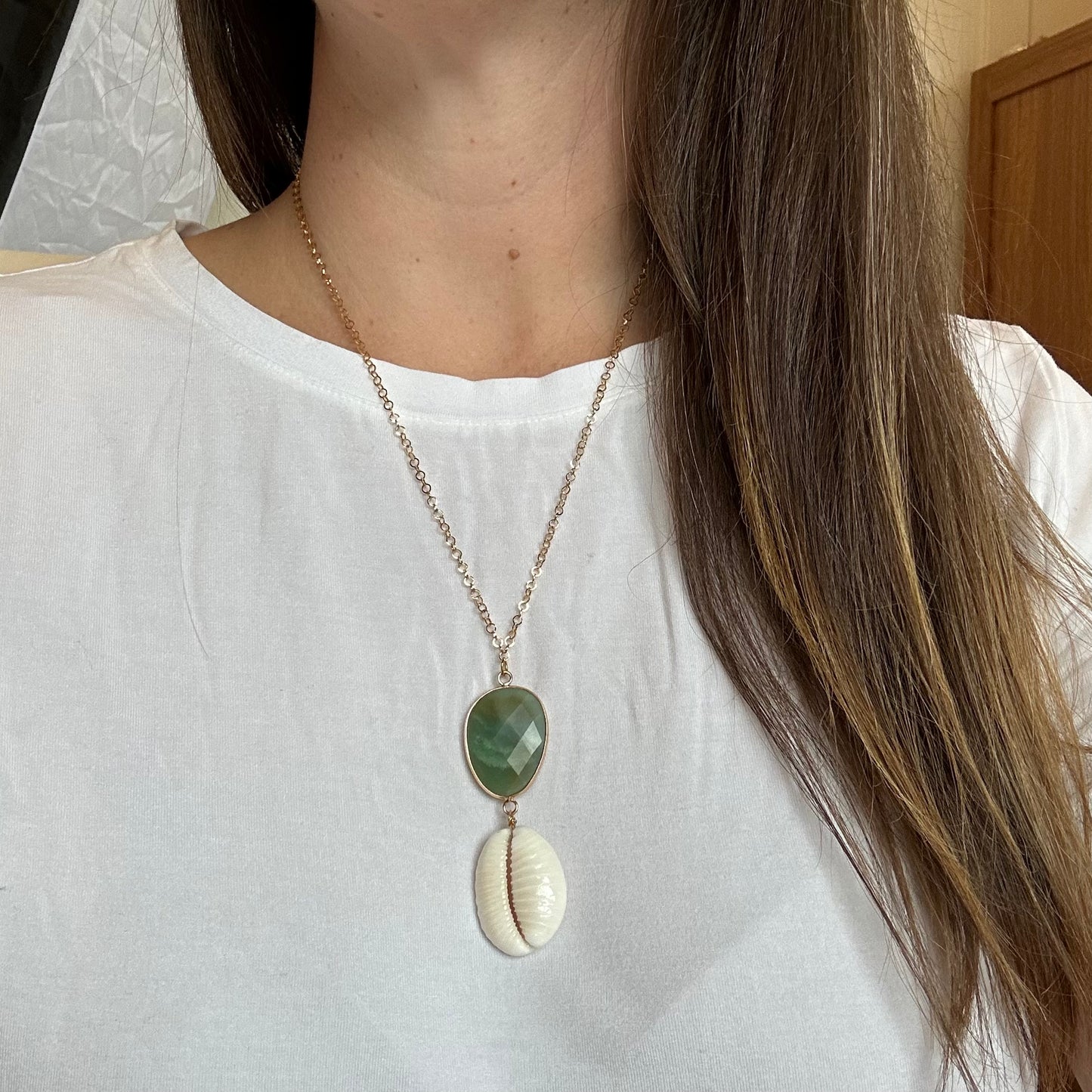 Granulated Cowrie Shell Statement Pendant Necklace