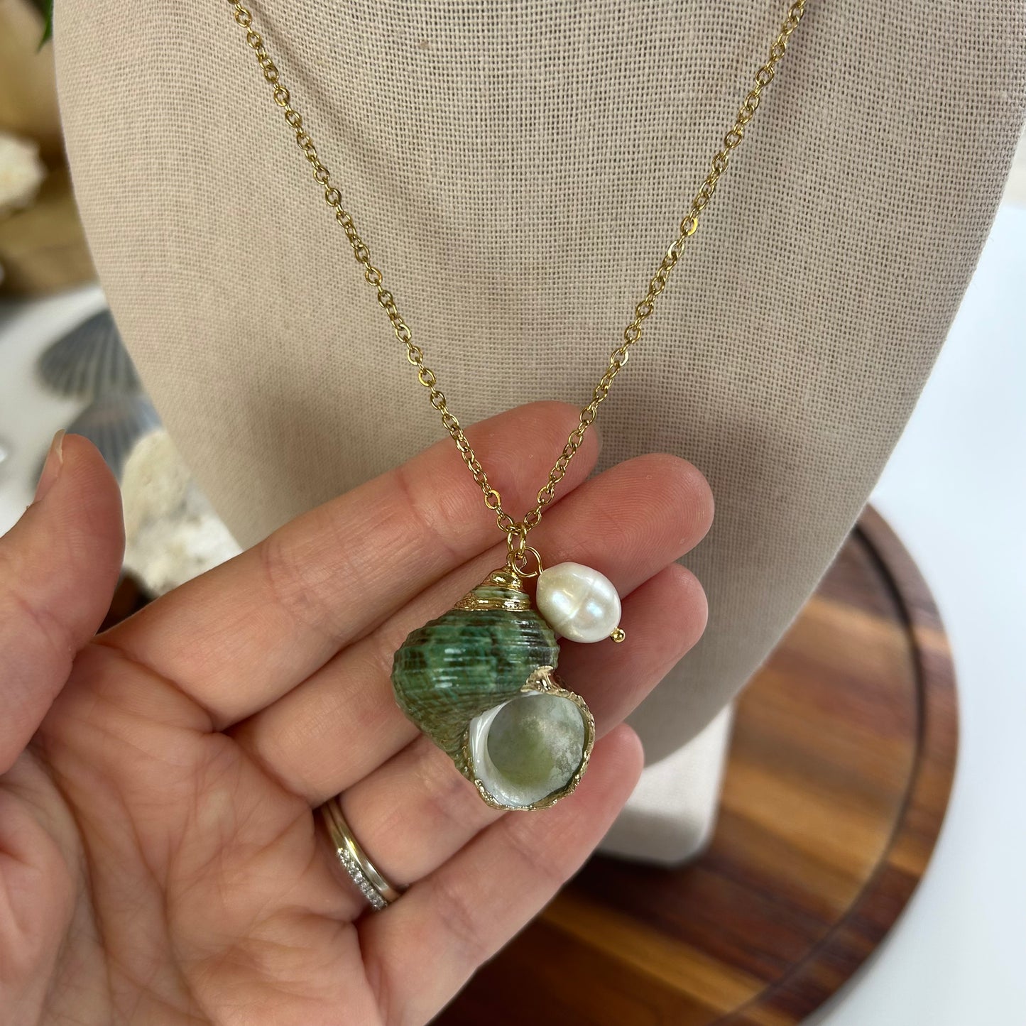 Turquoise Shell & Pearl Necklace