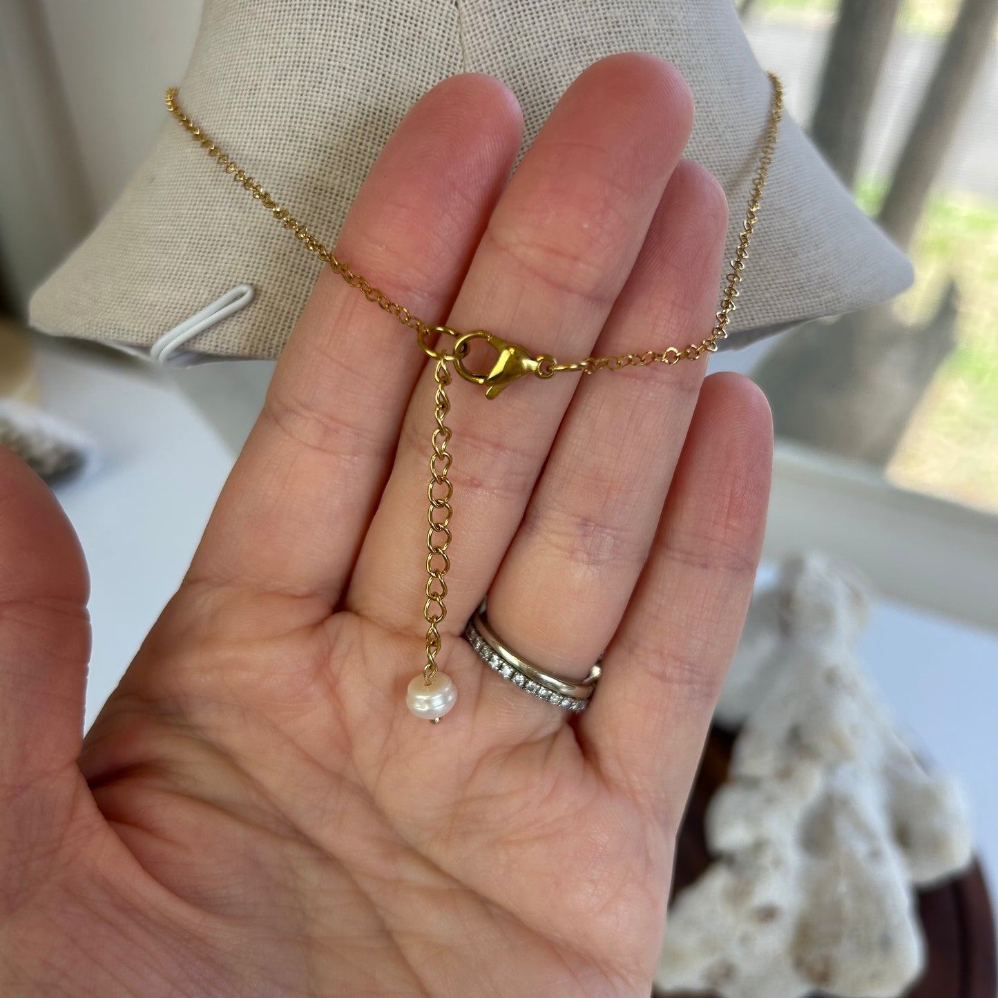 Dainty Puka Cluster Bar Necklace