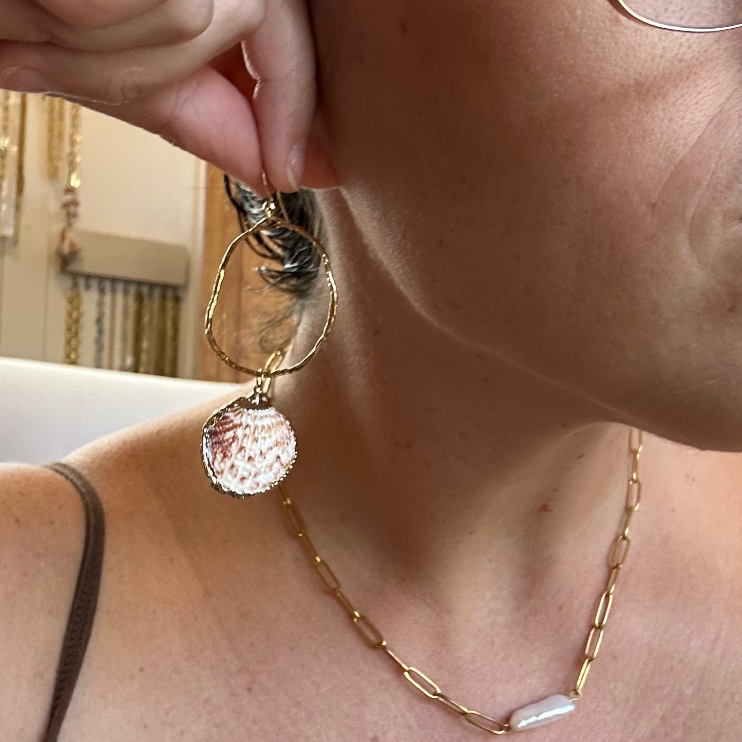 Freeform Bezel Seashell Earrings