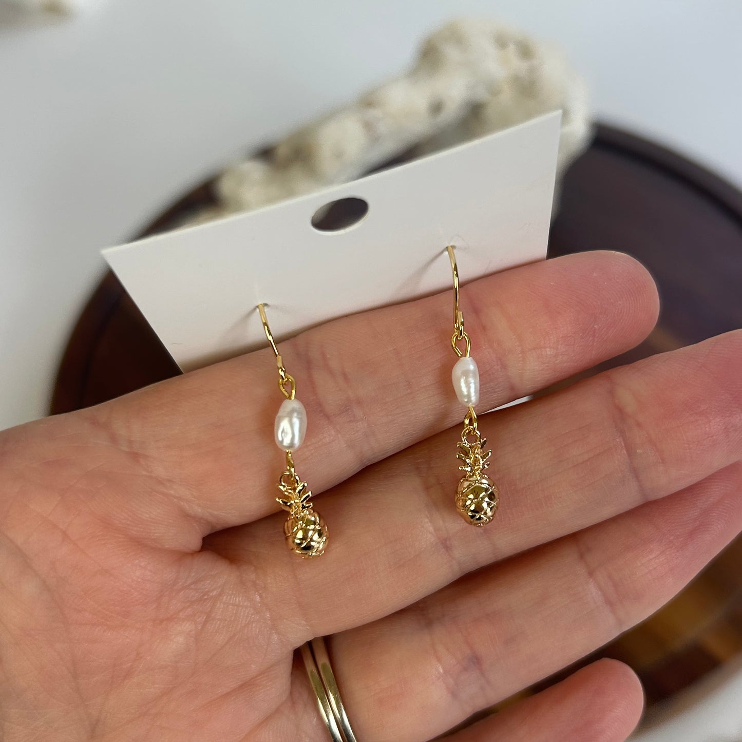Dainty Pineapple & Pearl Earrings