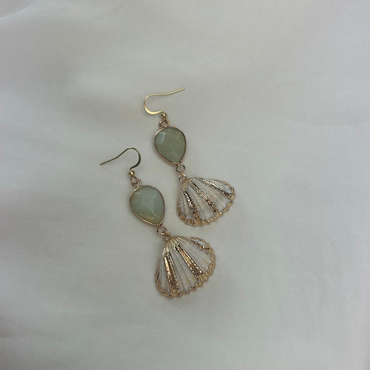 Mermaid Earrings Sage Gold Stripe Shells