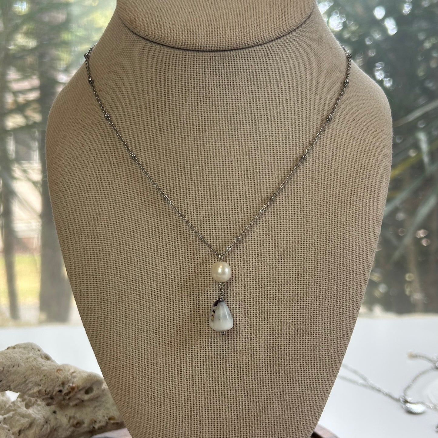 Mini Cone Shell Pearl Drop Necklace