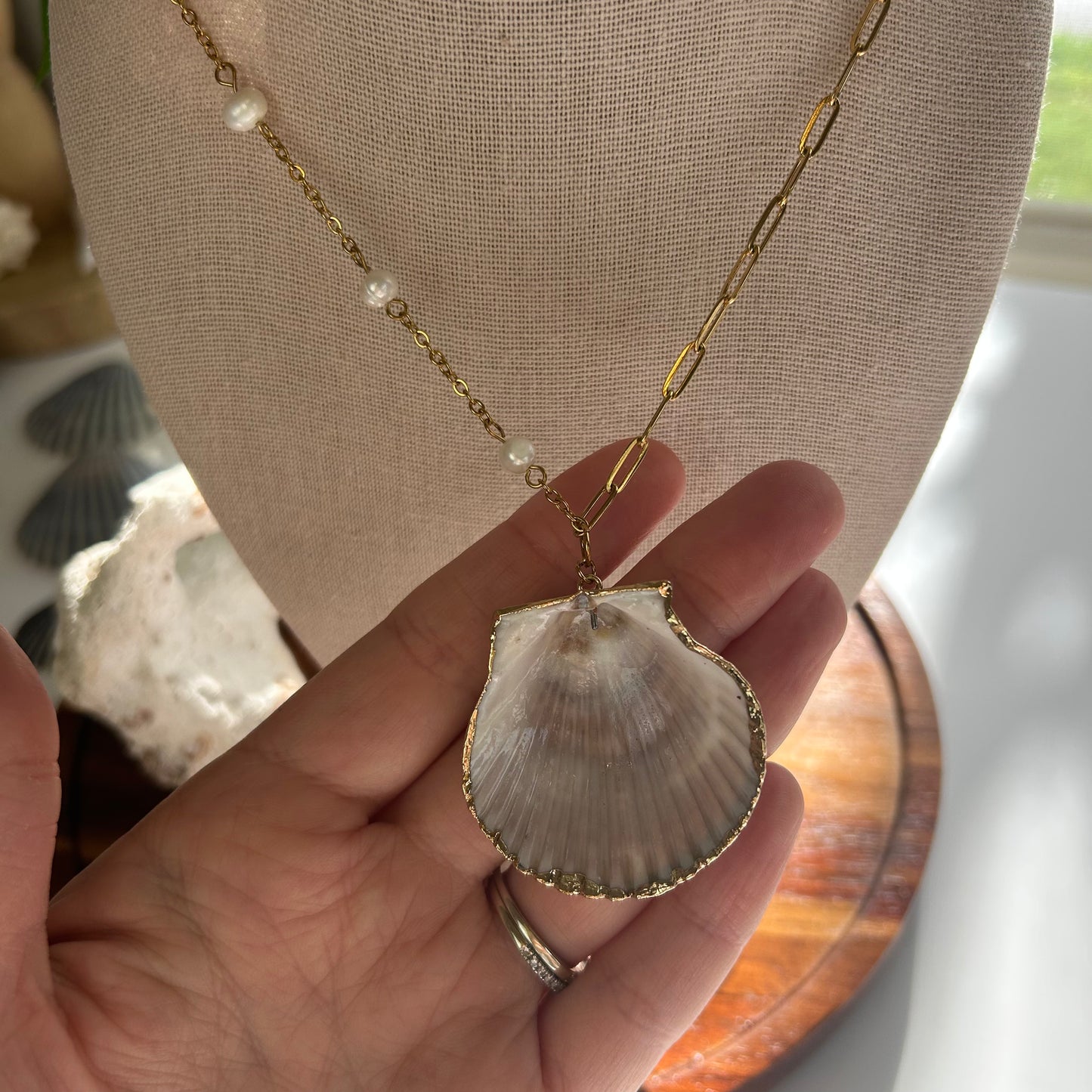Pearl Mixed Chain Seashell Necklace