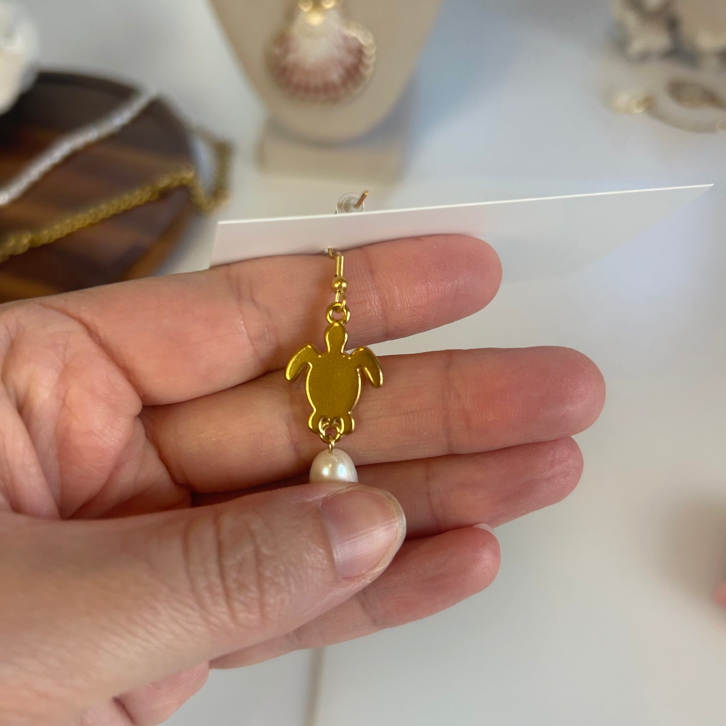 Honu & Pearls Gold Plated Earrings