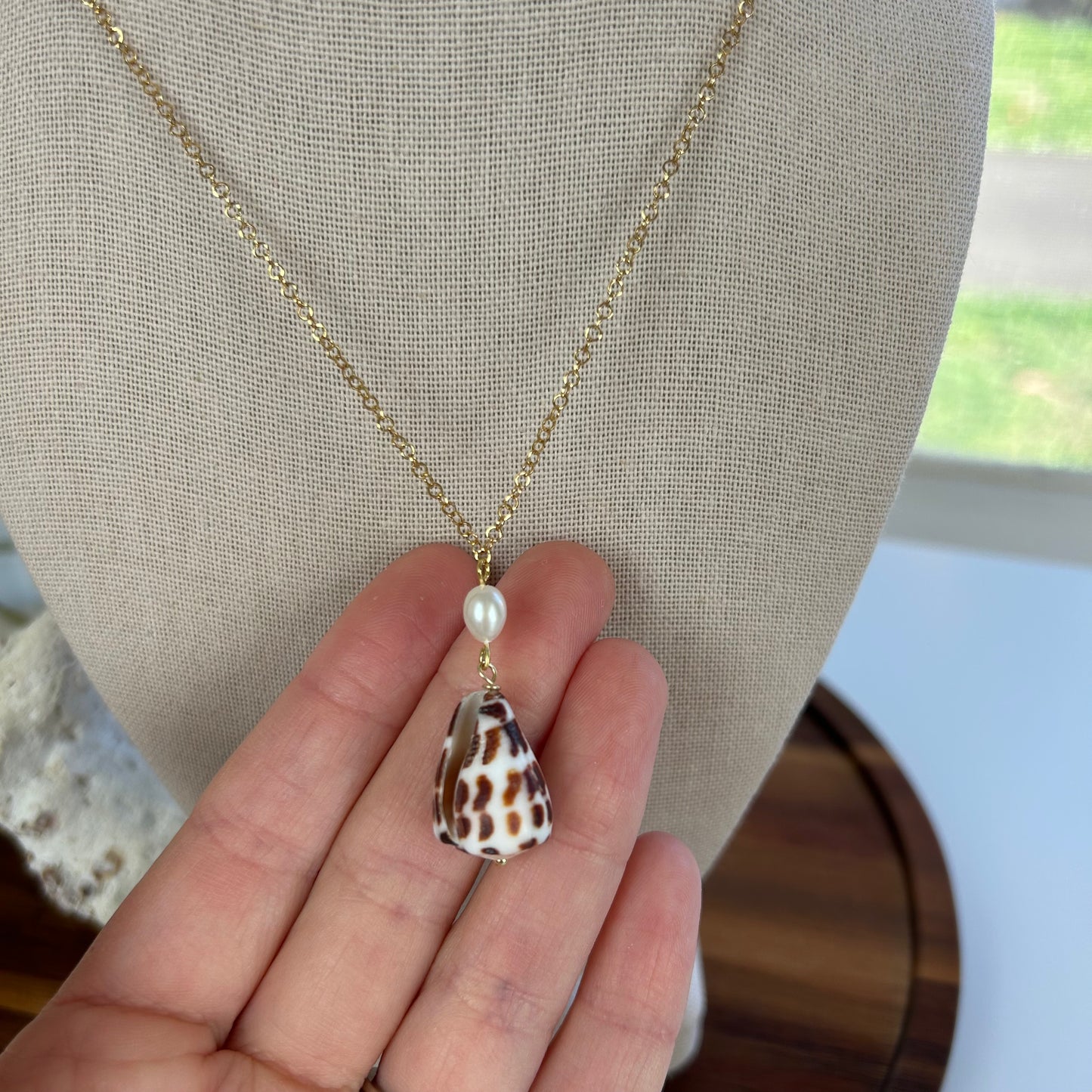 Petite Pearl Drop Hebrew Shell Necklace