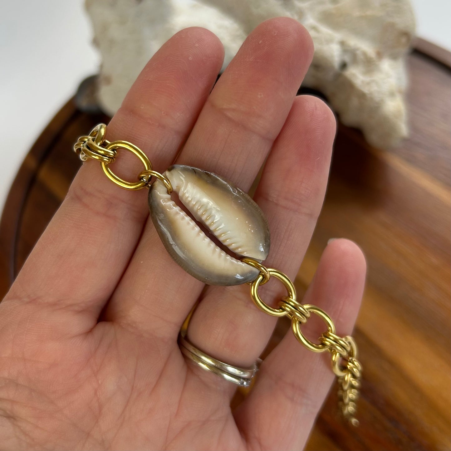 Cowrie Chunky Gold Link Bracelet
