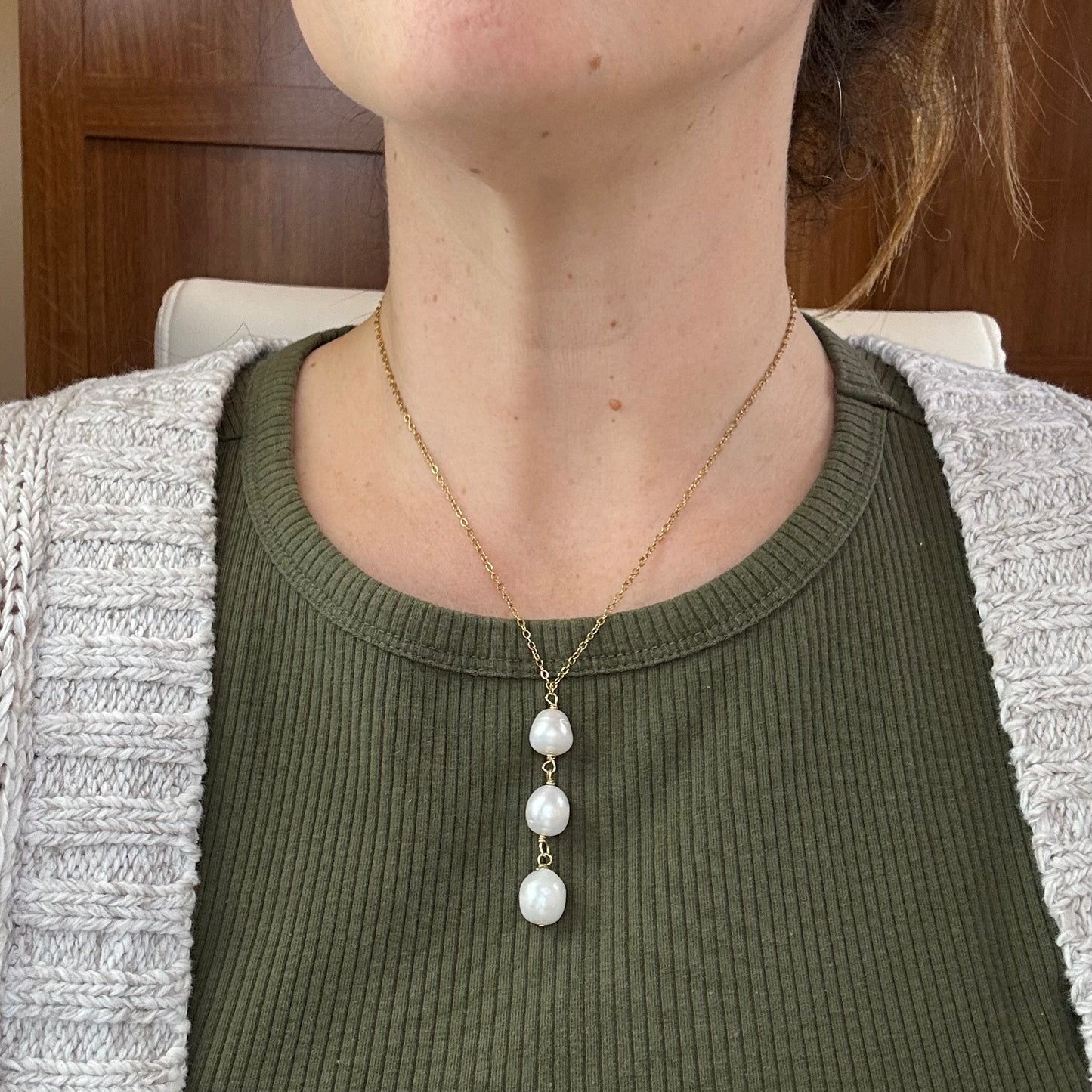 Triple Pearl Drop Necklace