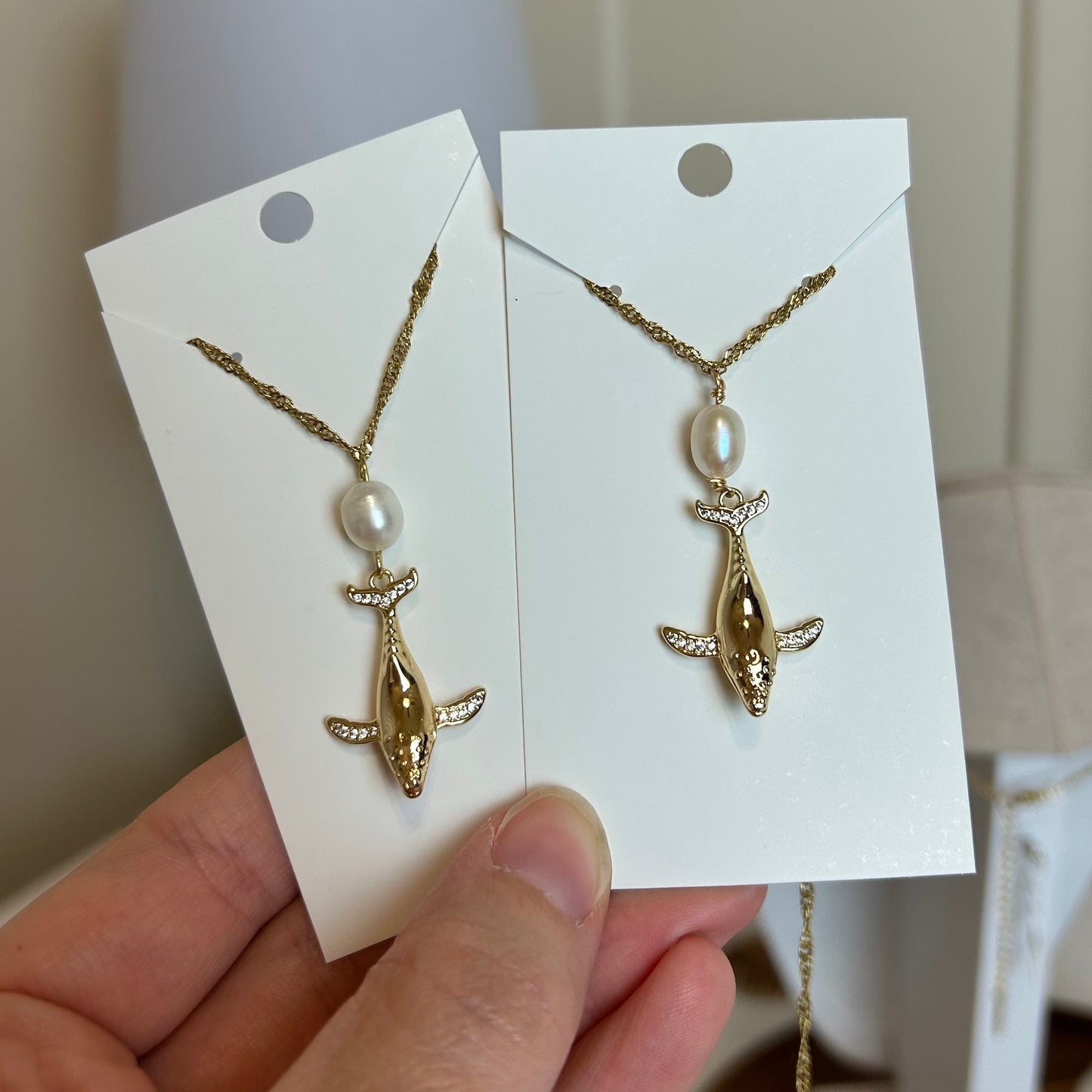 Pearl Drop Whale Pendant Necklace
