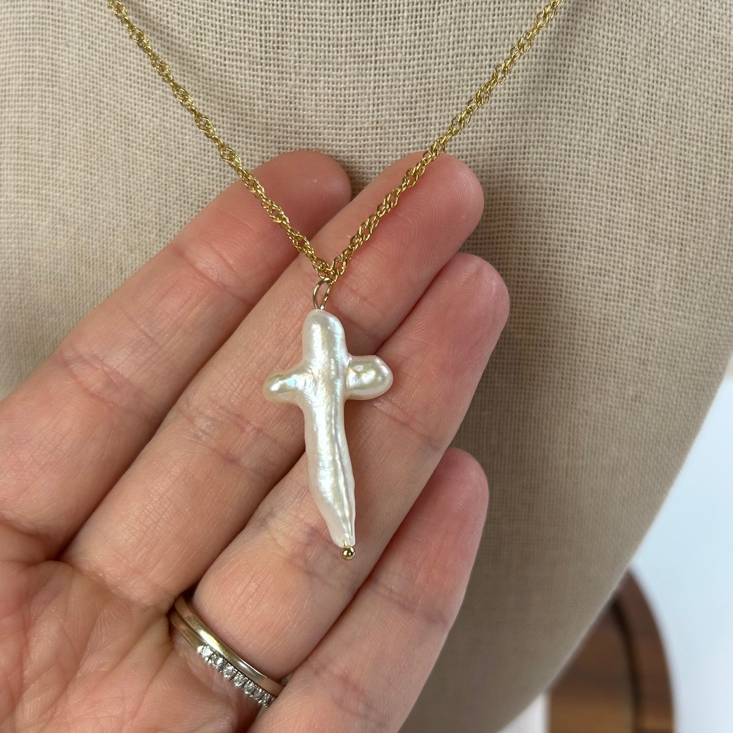 Baroque Pearl Cross Pendant Necklace