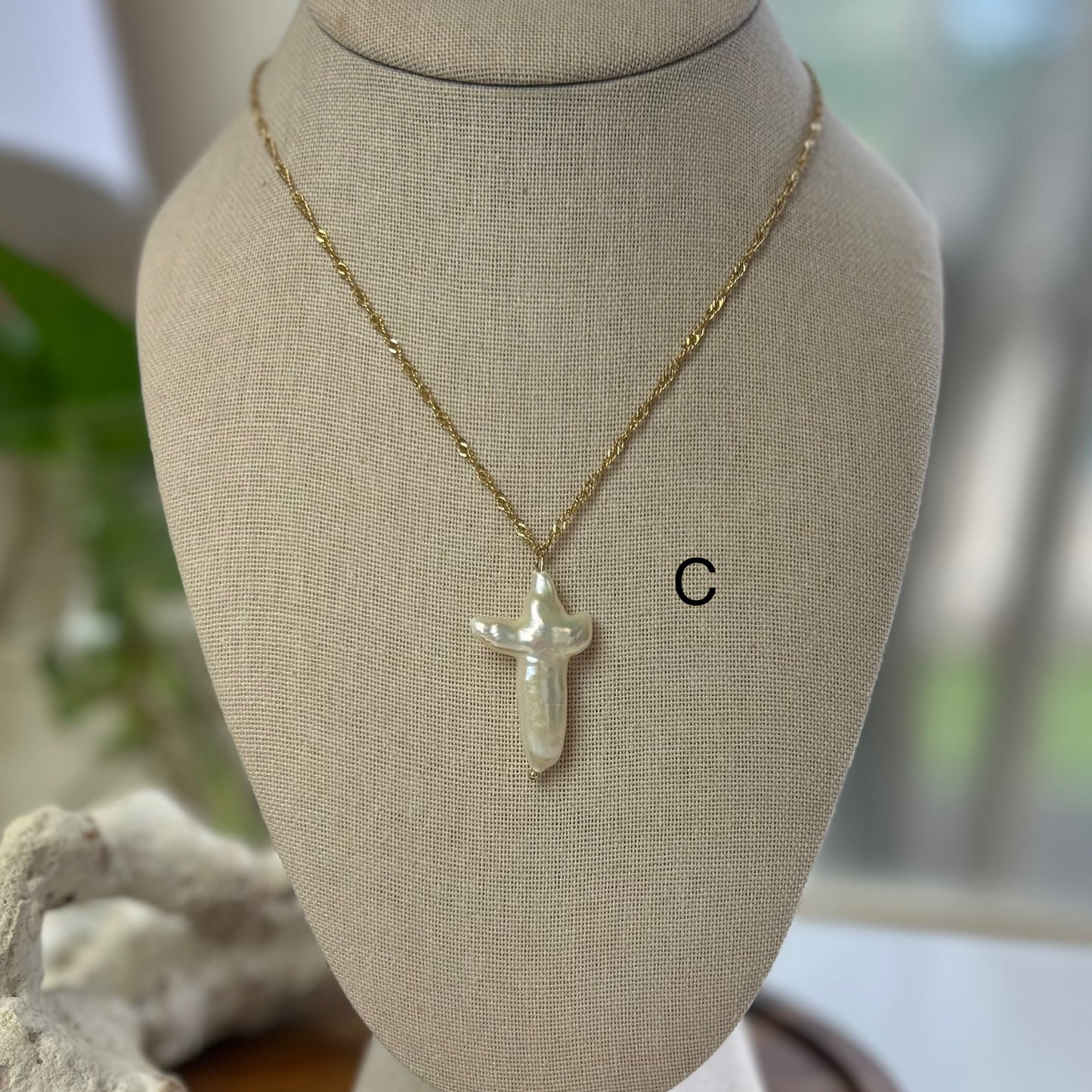 Baroque Pearl Cross Pendant Necklace