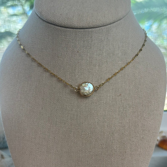 Dainty Round Mother of Pearl Split Coin Necklace