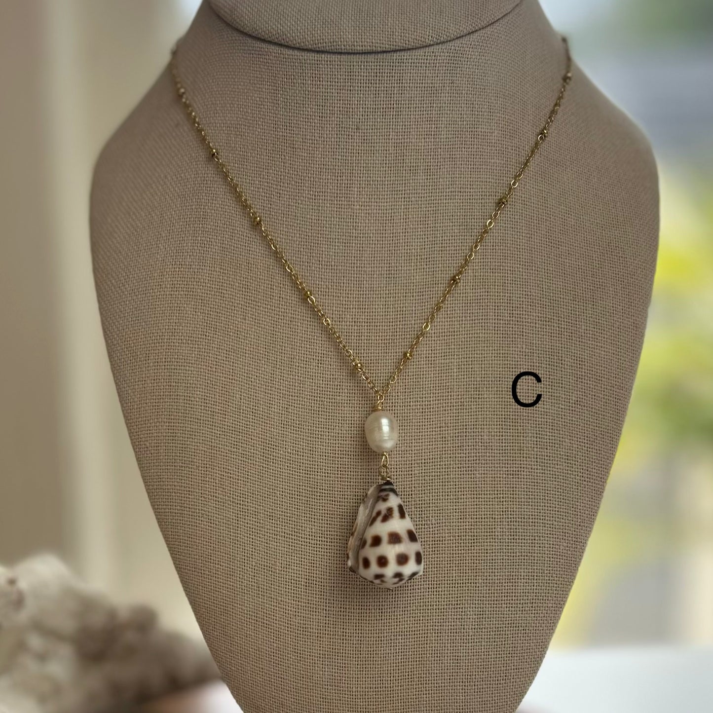 Pearl Drop Hebrew Cone Shell Necklace
