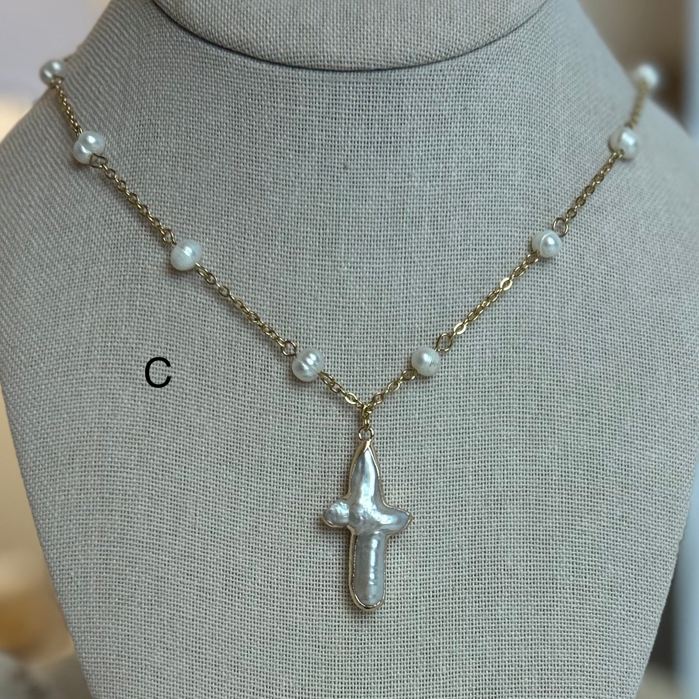 Pearl Cross Beaded Necklace