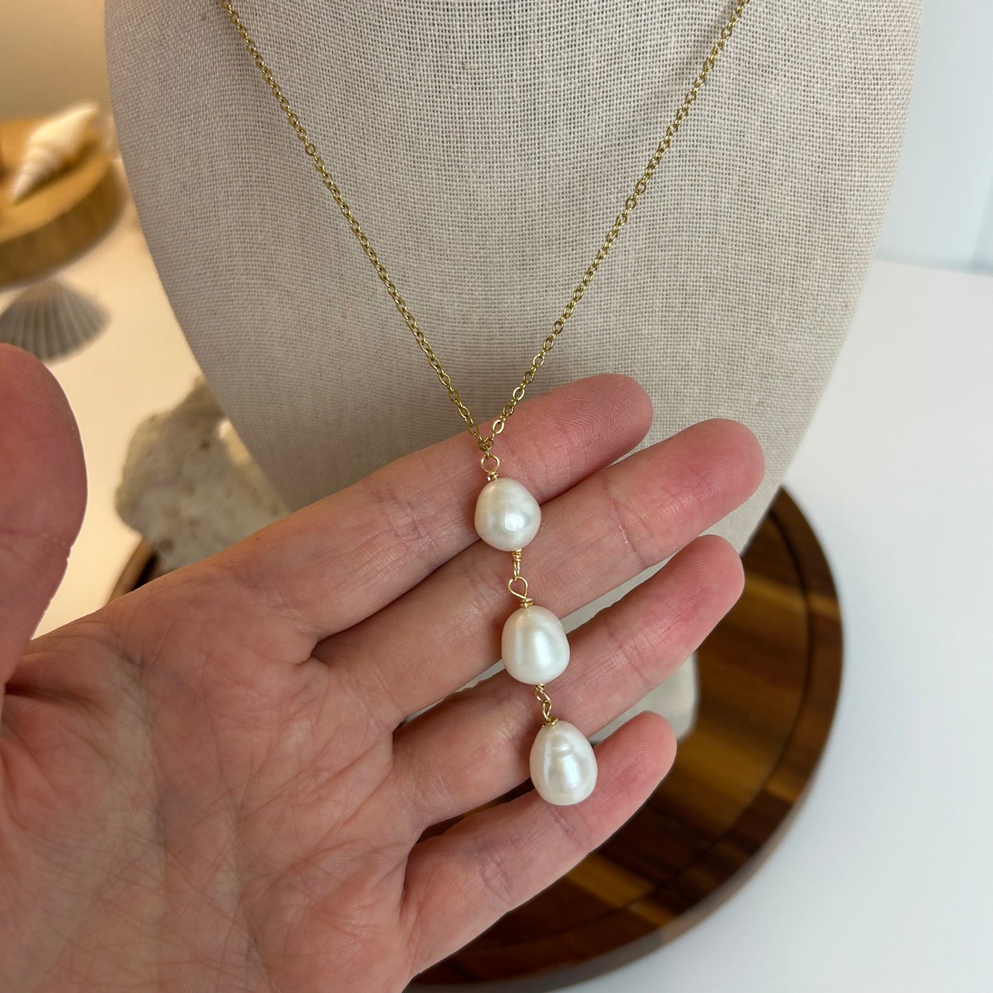 Triple Pearl Drop Necklace