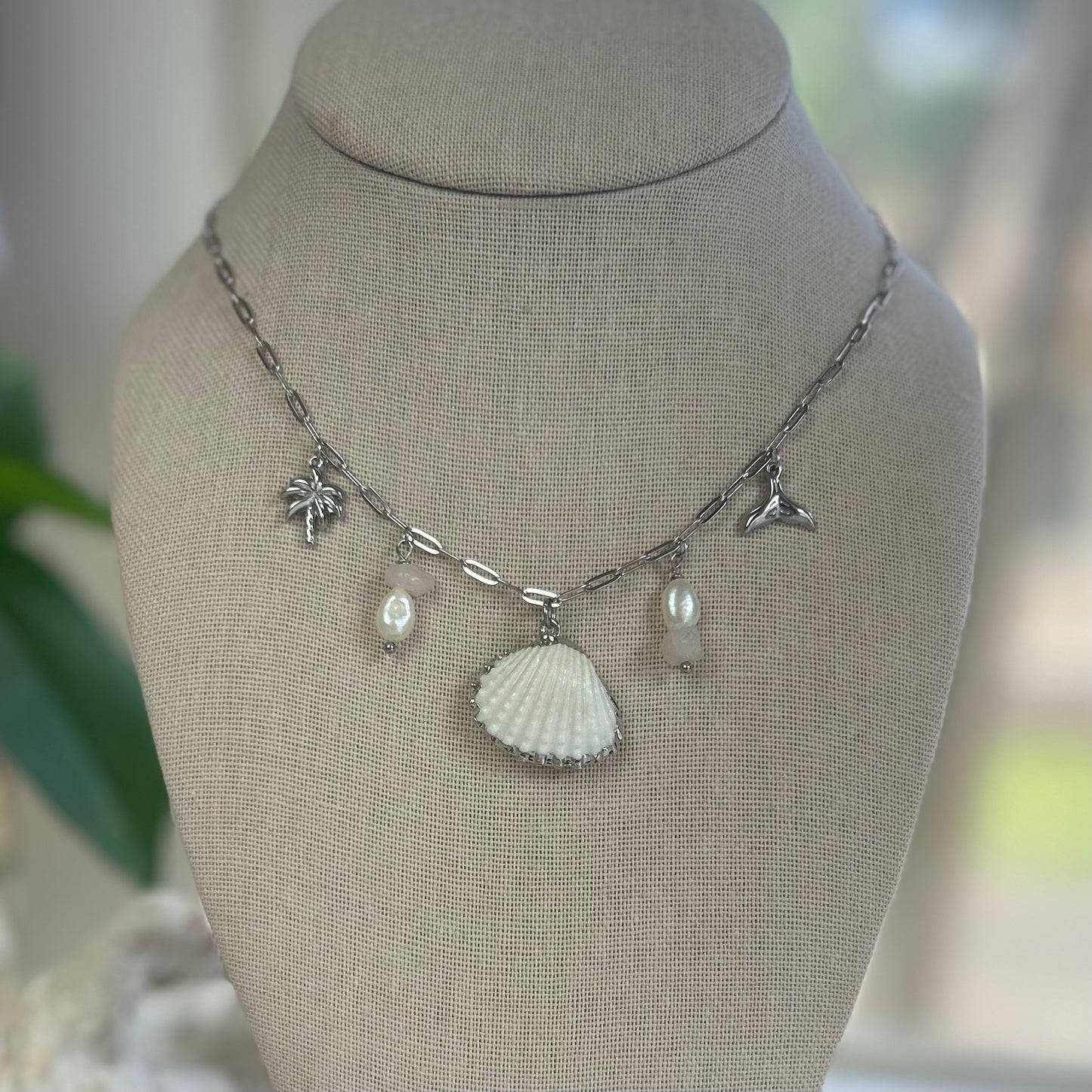 Rose Quartz Shell Charm Necklace