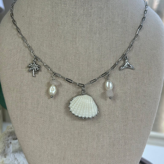 Rose Quartz Shell Charm Necklace