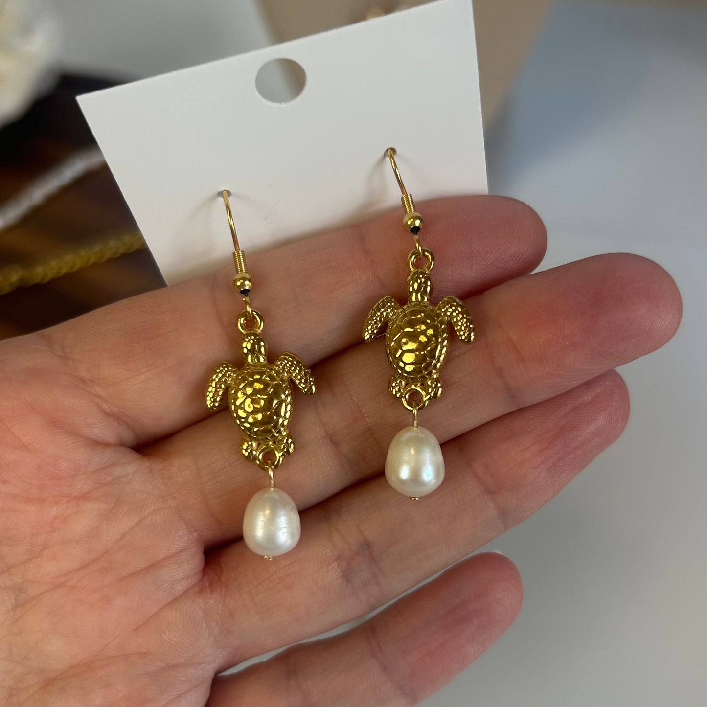 Honu & Pearls Gold Plated Earrings